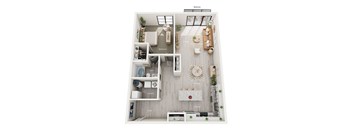 A floor plan of a home showing a balcony, living room, bedroom, bathroom, dining room, kitchen, laundry, foyer, and closet.