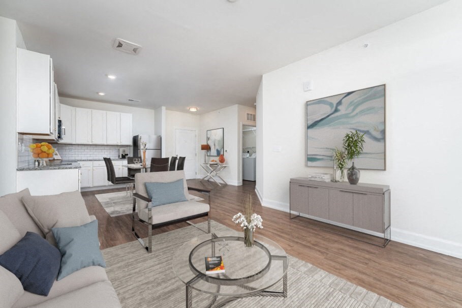 a living room with a couch and a table