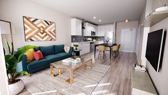 Interior Apartment Living Room and Kitchen at Skytop Apartments