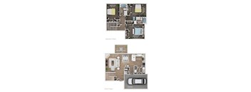 A floor plan of a two-story house with a garage.