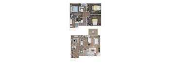 A detailed diagram of a two-story house with labeled rooms and appliances.