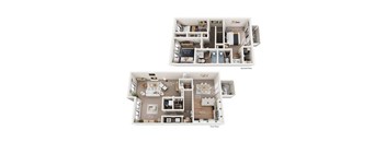 A diagram of a two-story house with labeled rooms.