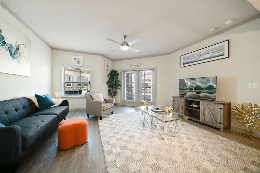 a living room with a couch and a coffee table