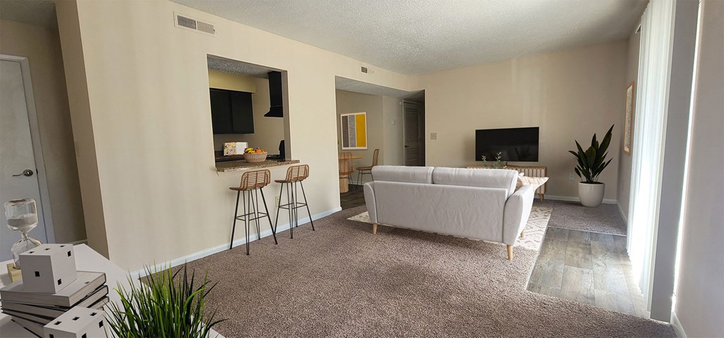 a living room with a couch and a television