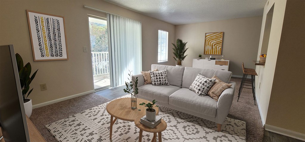 a living room with a couch and a coffee table