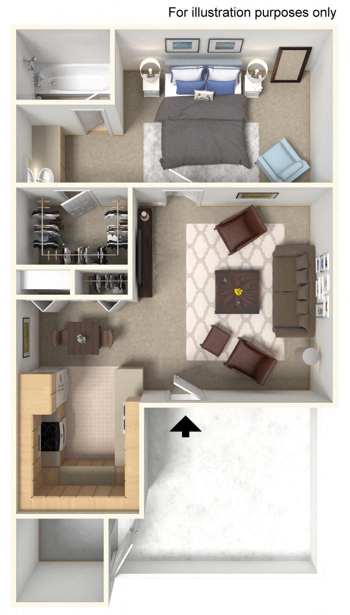 1x1 A FloorPlan 636 Sq.Ft. at THE STREAMS, Fullerton, 92831