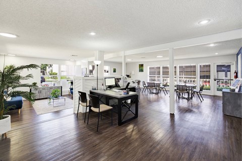 Modern office space with open floor plan at ELEVATE Apartments HOMES, Placentia, 92870