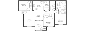 1121 sqft 3 bed 2 bath Milano