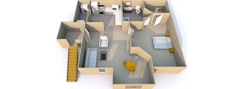 a floor plan of a room with a table and a chair