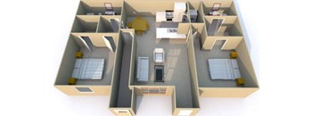 an overhead view of a 3d floor plan of a house