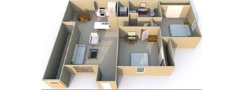 a floor plan of a room with a desk and