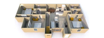 a 3d floor plan of a living room and a kitchen