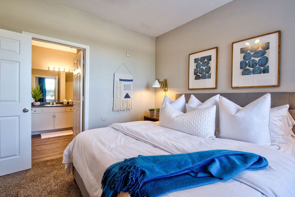 spacious bedroom and conjoined master bathroom