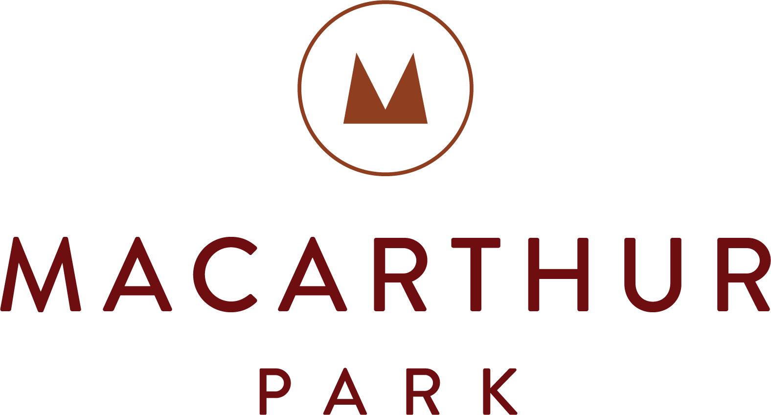 A logo with a mountain and the words MacArthur Park.