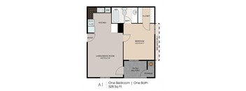 A one bedroom apartment with one bath has a living/dining room, kitchen, and a closet.