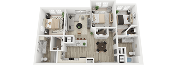 A top-down view of a house layout with labeled rooms.