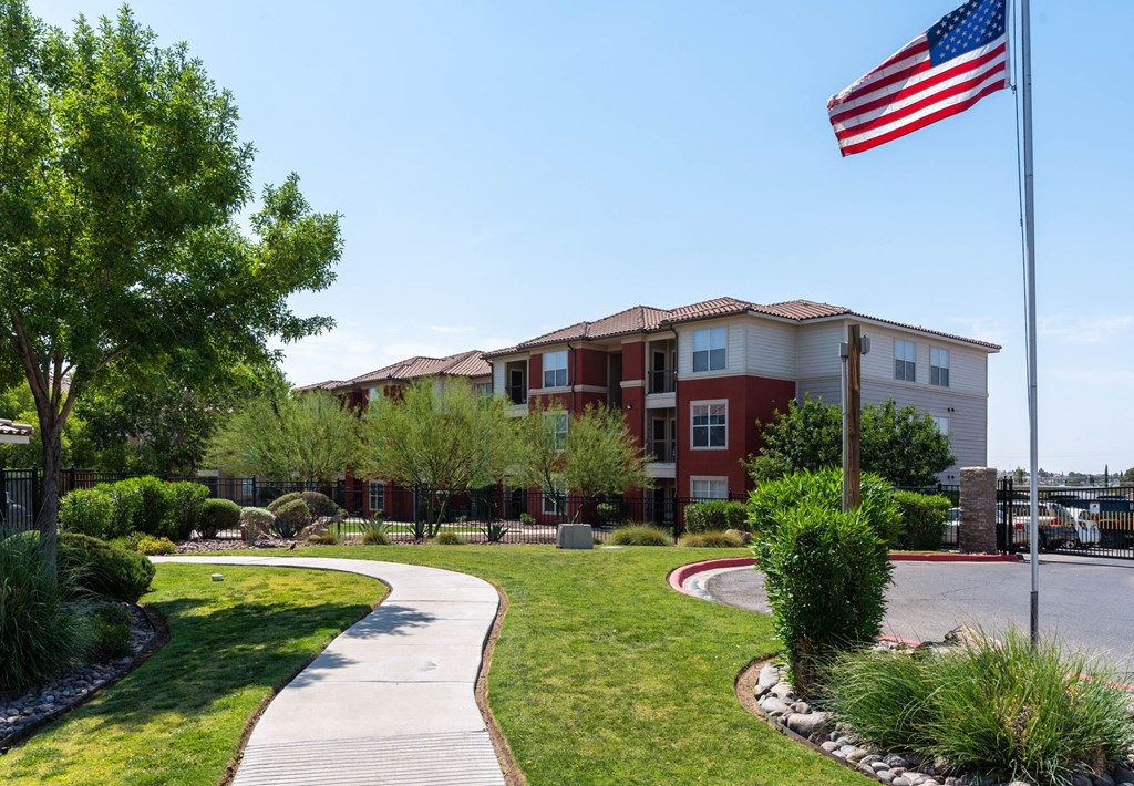 A building with a flag on top of it.