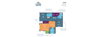 A floor plan for apartment homes by Otarre Pointe, featuring two bedrooms and two bathrooms.