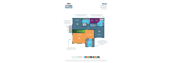 A floor plan for the Otarte Pointe Pine, a 2 bedroom, 2 bathroom apartment, is displayed.