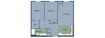 a blueprint of a floor plan of a living room and a kitchen