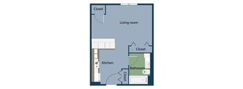 a floor plan of a room with a closet and a living room