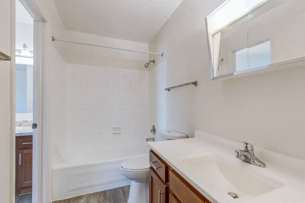 a bathroom with a sink toilet and bathtub