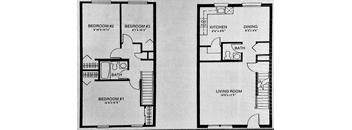 A floor plan of a two bedroom apartment with a living room.