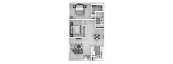 A black and white image of a house layout.