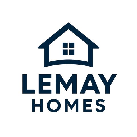 A logo for Lemay Homes featuring a house and stylized text.