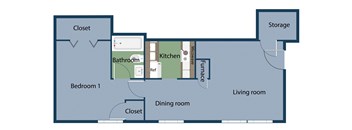 a floor plan of a living room with a kitchen and a dining room