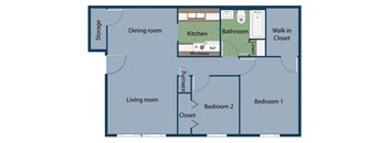 a floor plan of a living room with a kitchen and a closet