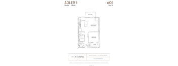 the adler 1 bedroom studio apt floor plan  west end apartments