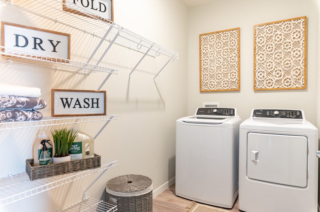 a washer and dryer in a laundry room