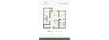 A floor plan for a 2 bedroom, 2 bathroom apartment sized at 1,097 square feet.
