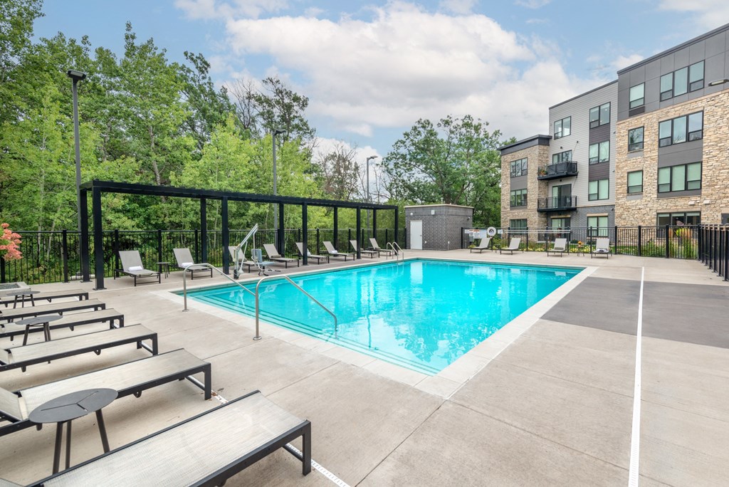 our apartments have a resort style pool with lounge chairs
