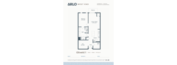 A floor plan for a property by Arlo West End shows a bedroom, living room, and kitchen.