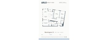 A floor plan for a 3 bedroom, 2 bathroom apartment at Arlo West End.