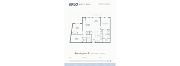 A floor plan for a 3 bedroom, 2 bathroom apartment.