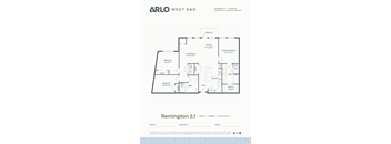 A floor plan for a 3 bedroom, 2 bathroom apartment at ARLO West End.