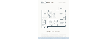 A floor plan for a property by Arlo West End shows a 2 bedroom, 2 bathroom apartment.