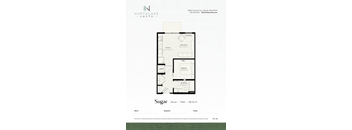 A floor plan for a property named Sugar, which includes a kitchen, living room, bathroom, and laundry room.