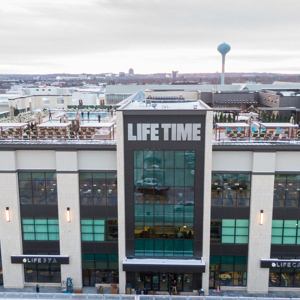 a building with the words life time on top of it