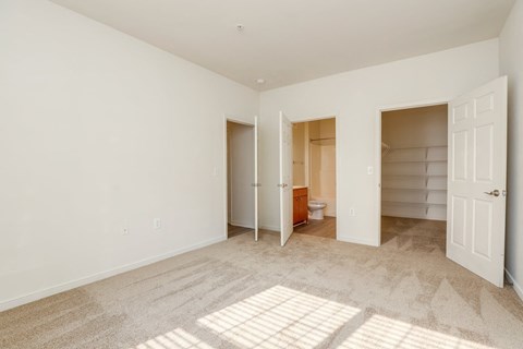 a renovated living room with a closet and a bathroom