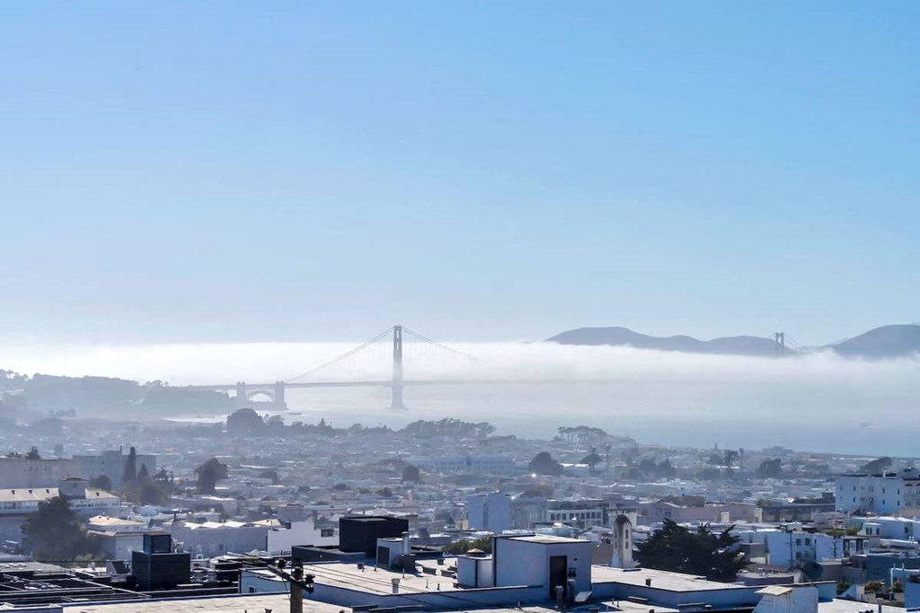 a view of the golden gate bridge from above the city