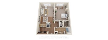 3D Floor Plan of a 1-bedroom apartment with 1 bathroom at 10x Audubon Apartments in Daphne, AL