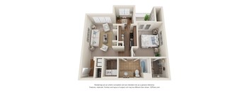 3D Floor Plan of a 1-bedroom apartment with 1 bathroom at 10x Audubon Apartments in Daphne, AL