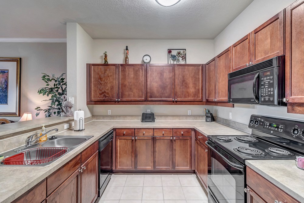 Large kitchen with double sinks at Bermuda Estates Apartments in Ormond Beach, FL