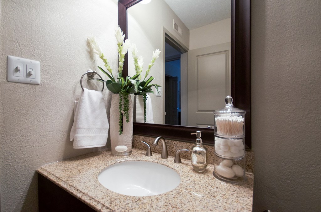 Designer Granite Countertops In All Bathrooms at The Metropolitan, Lexington, KY