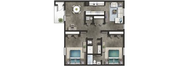 3D floor plan of a 2 bedroom 2 bathroom at Park Towne Apartments in Decatur, AL