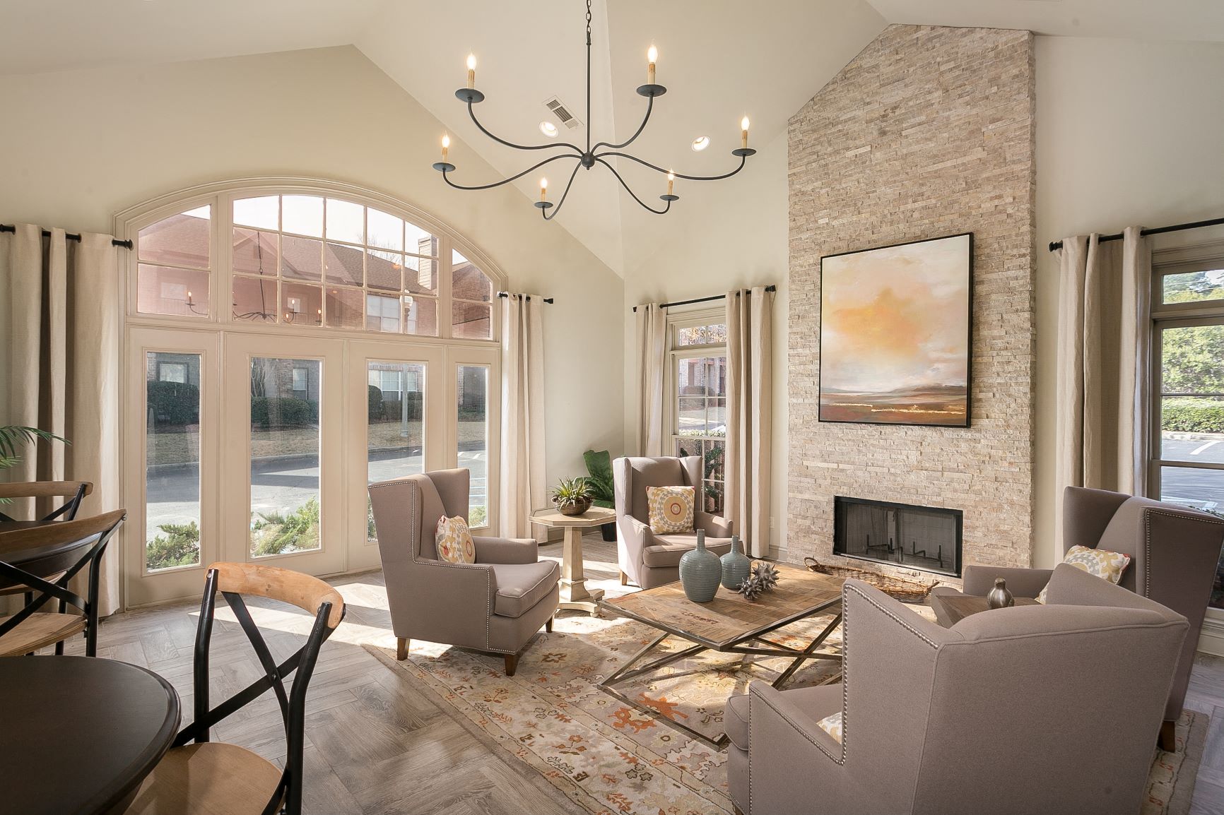 clubhouse with fireplace at Village at Caldwell Mill Apartments in Birmingham, Alabama